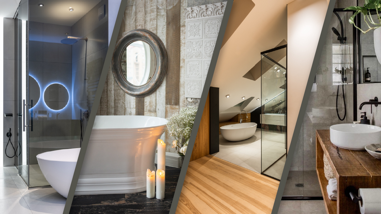 bathroom design styles include contemporary, farmhouse, minimal, industrial