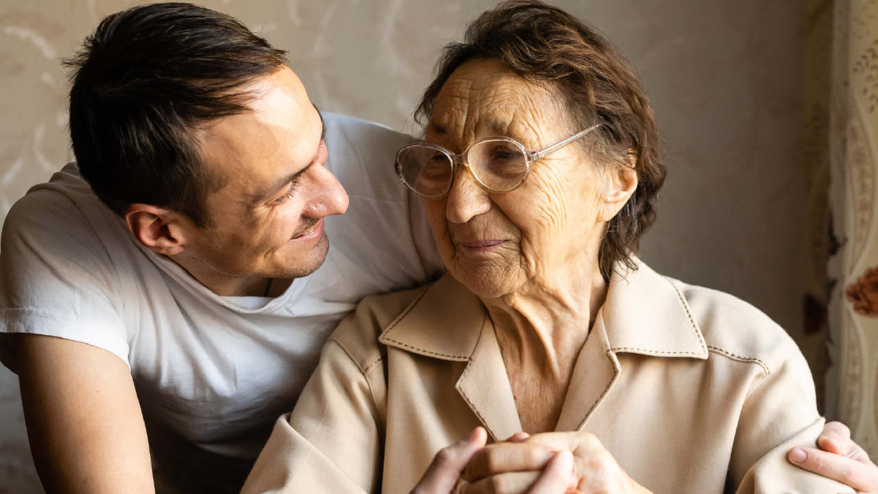 son caring for his aging mother