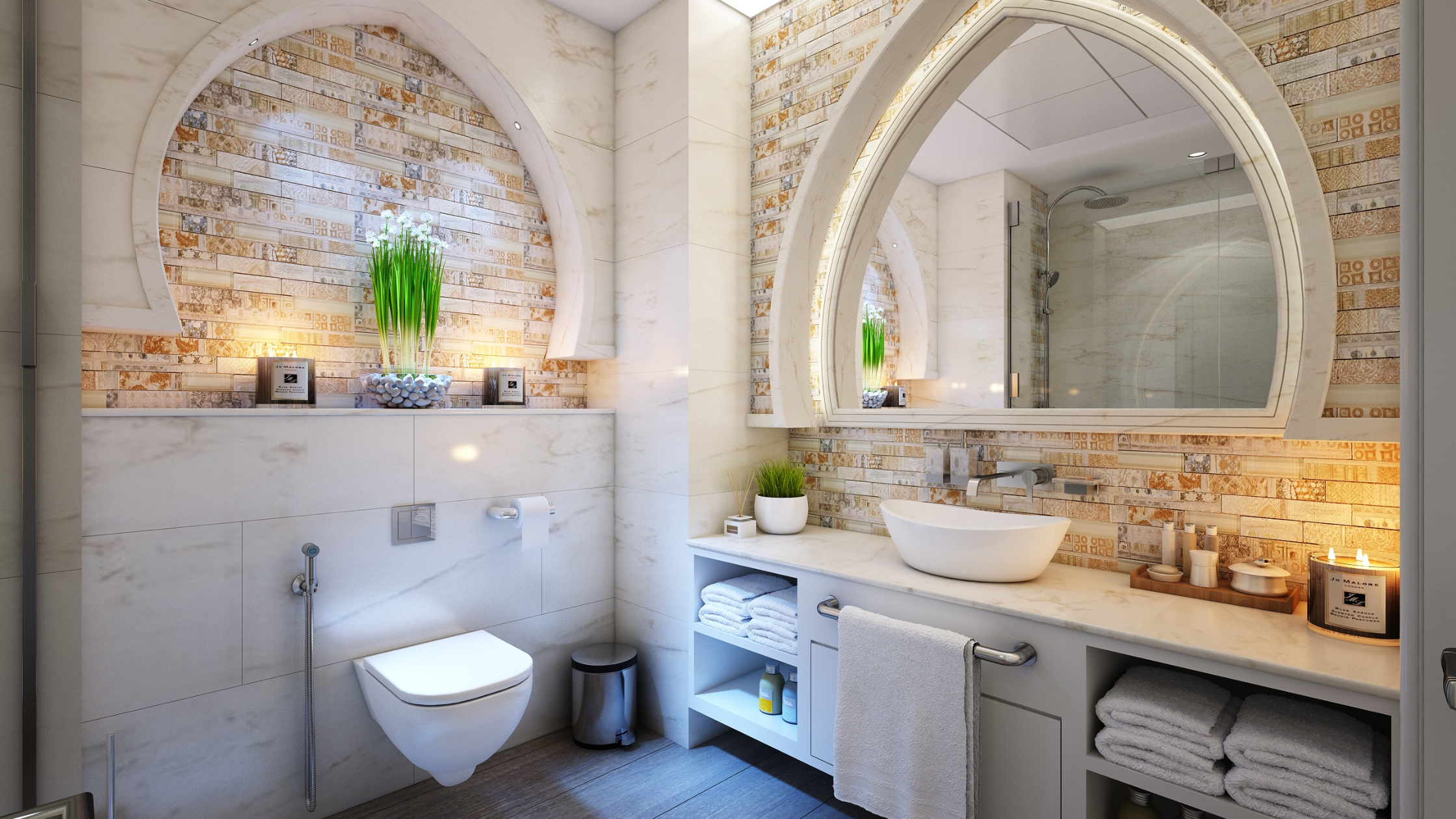 full bathroom remodel with custom cabinetry and walls